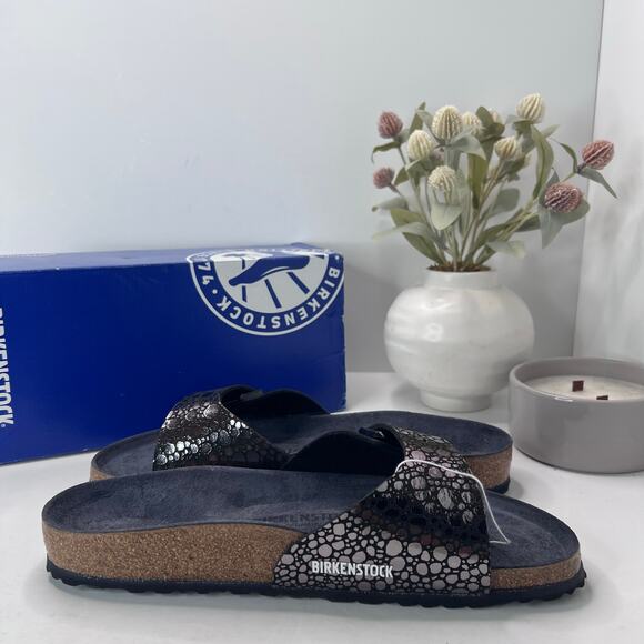 Birkenstock Madrid BS Birko Flur Sandal Metallic Stone Black Men 10/EU 43 NWB - Picture 6 of 9